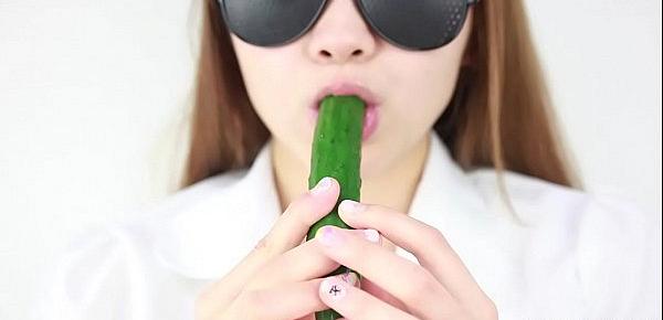  Eating Fetish Women  make sounds while eating cucumber